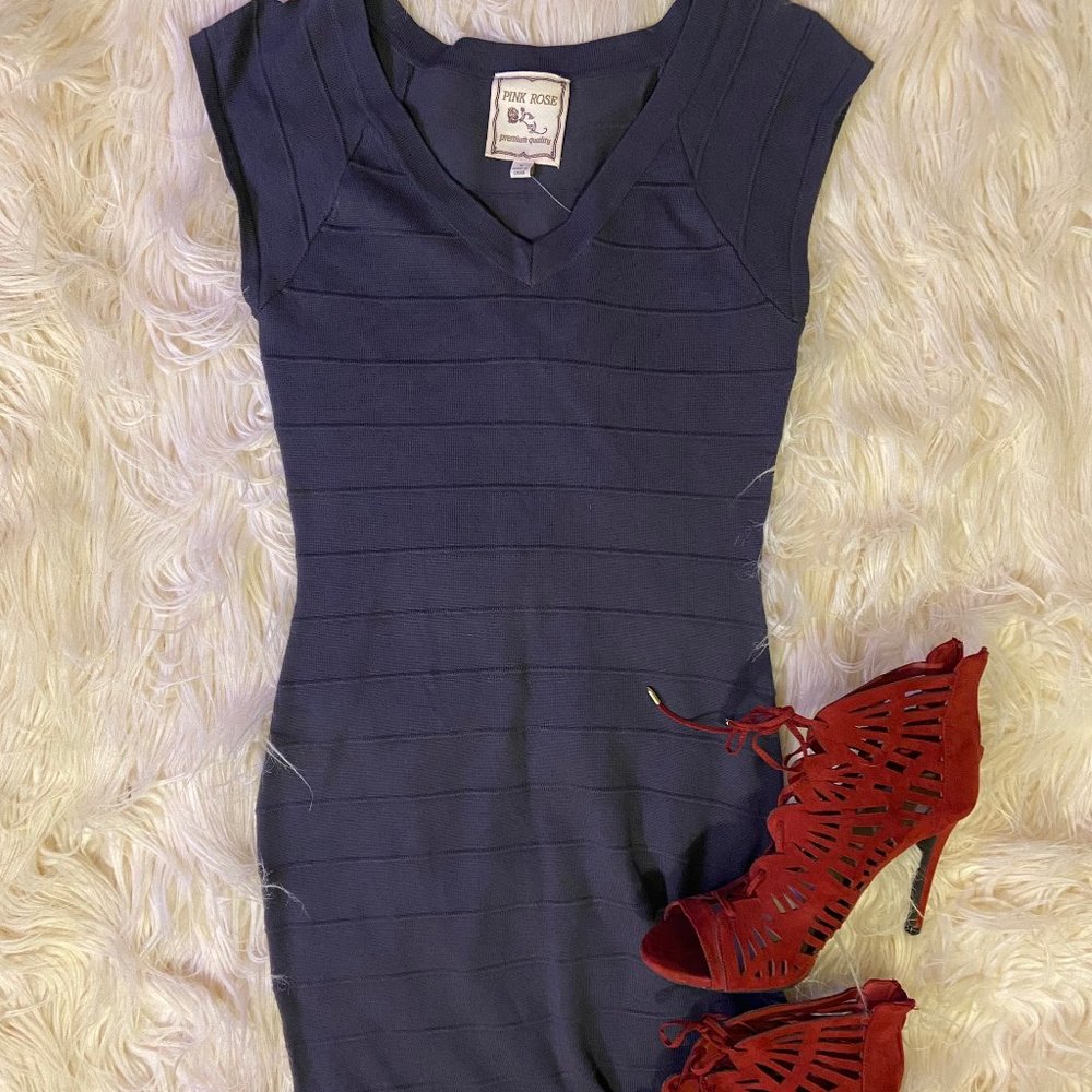 Gray Pencil Dress- Pink Rose